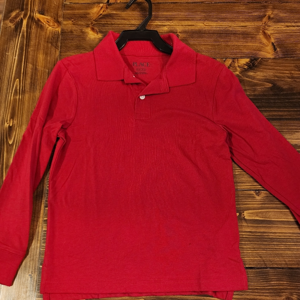 Boys Children's Place School Uniform Long Sleeve Polo Shirt, Size S (5/6) Red